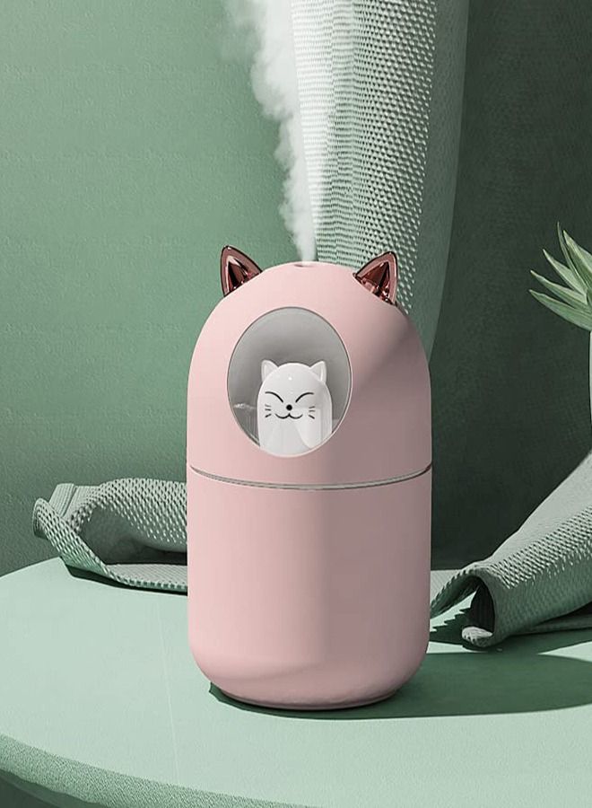 Portable Small Humidifier 300ml Mini Cool Mist Humidifier with Night Light USB Personal Humidifier Auto Shut Off Super Silent 2 Spray Modes Pink
