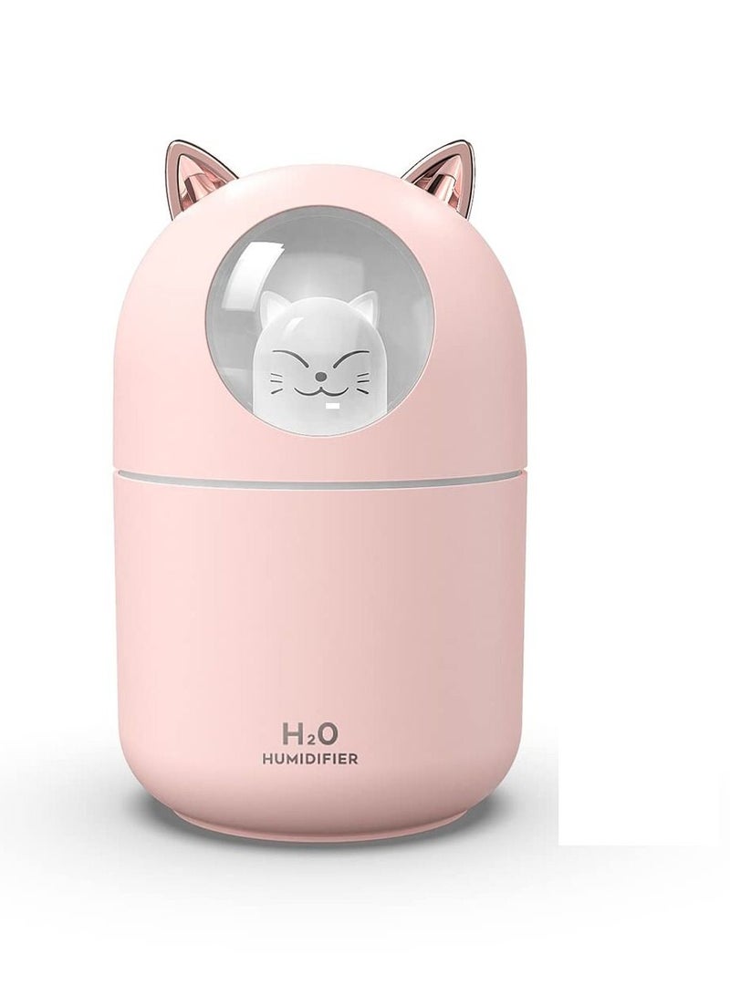 Portable Small Humidifier 300ml Mini Cool Mist Humidifier with Night Light USB Personal Humidifier Auto Shut Off Super Silent 2 Spray Modes Pink