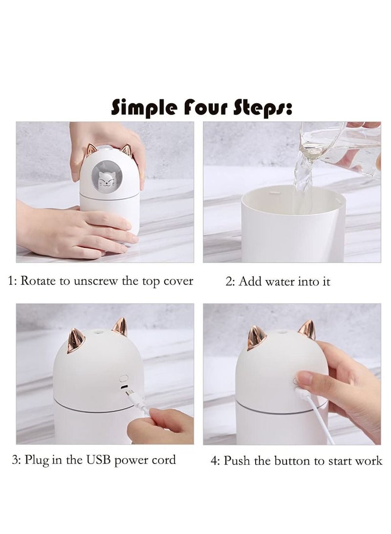 Portable Small Humidifier 300ml Mini Cool Mist Humidifier with Night Light USB Personal Humidifier Auto Shut Off Super Silent 2 Spray Modes Pink