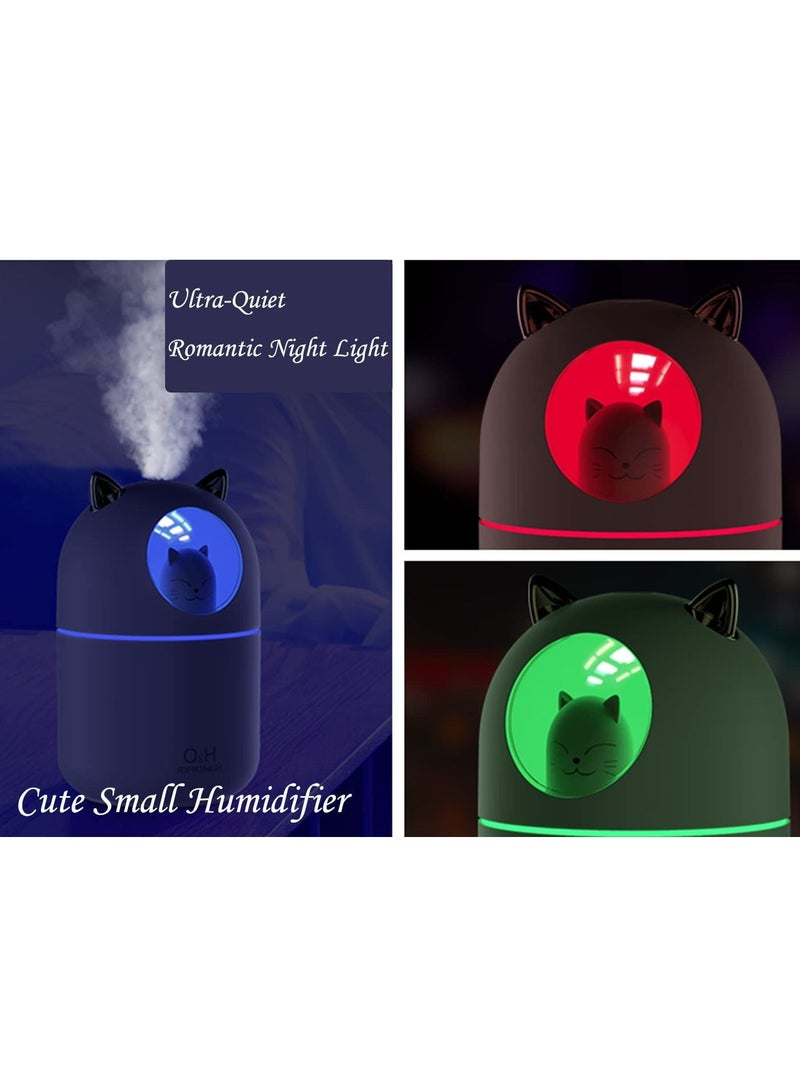 Portable Small Humidifier 300ml Mini Cool Mist Humidifier with Night Light USB Personal Humidifier Auto Shut Off Super Silent 2 Spray Modes Pink