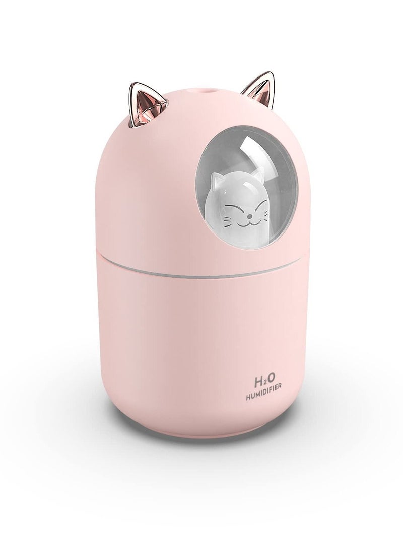 Portable Small Humidifier 300ml Mini Cool Mist Humidifier with Night Light USB Personal Humidifier Auto Shut Off Super Silent 2 Spray Modes Pink