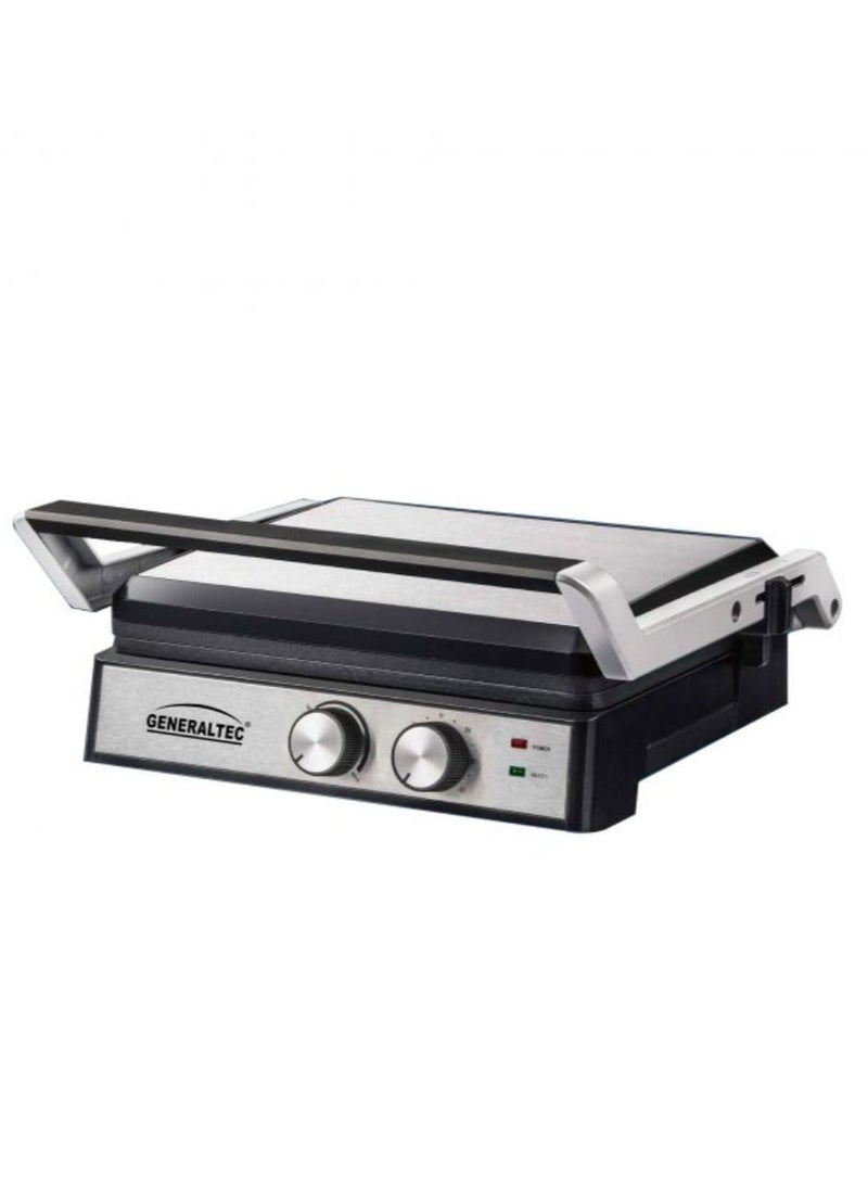 Generaltec Electric Contact Grill with floating hinge system, Automatically adjusts to any size of toaster, meat and snack etc., cook up to 30 minutes.