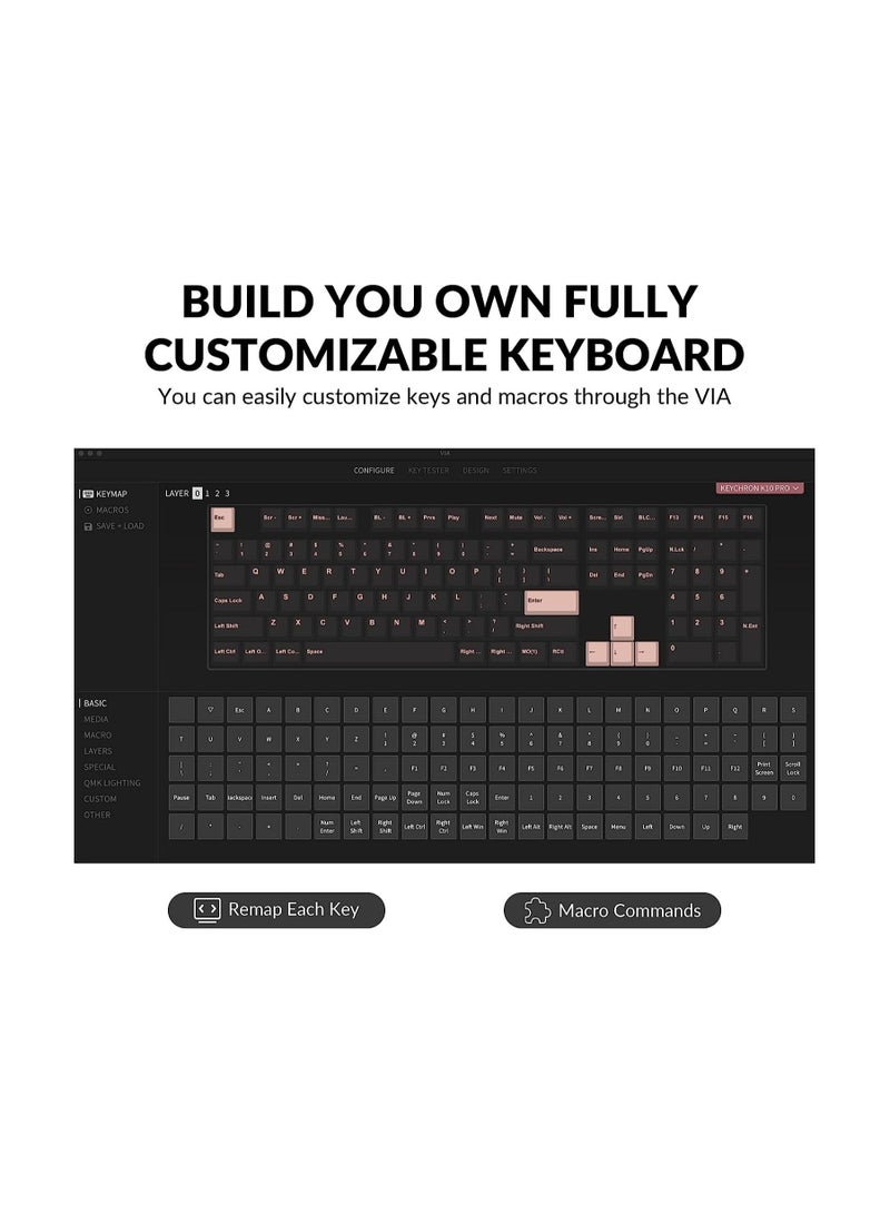 K10 Pro QMK/VIA Custom Wireless Mechanical Keyboard, Hot-Swappable Full Size 108 Keys Programmable RGB LED Backlit Brown Switch, Bluetooth/USB-C Wired Gaming Keyboard for Mac Windows Linux