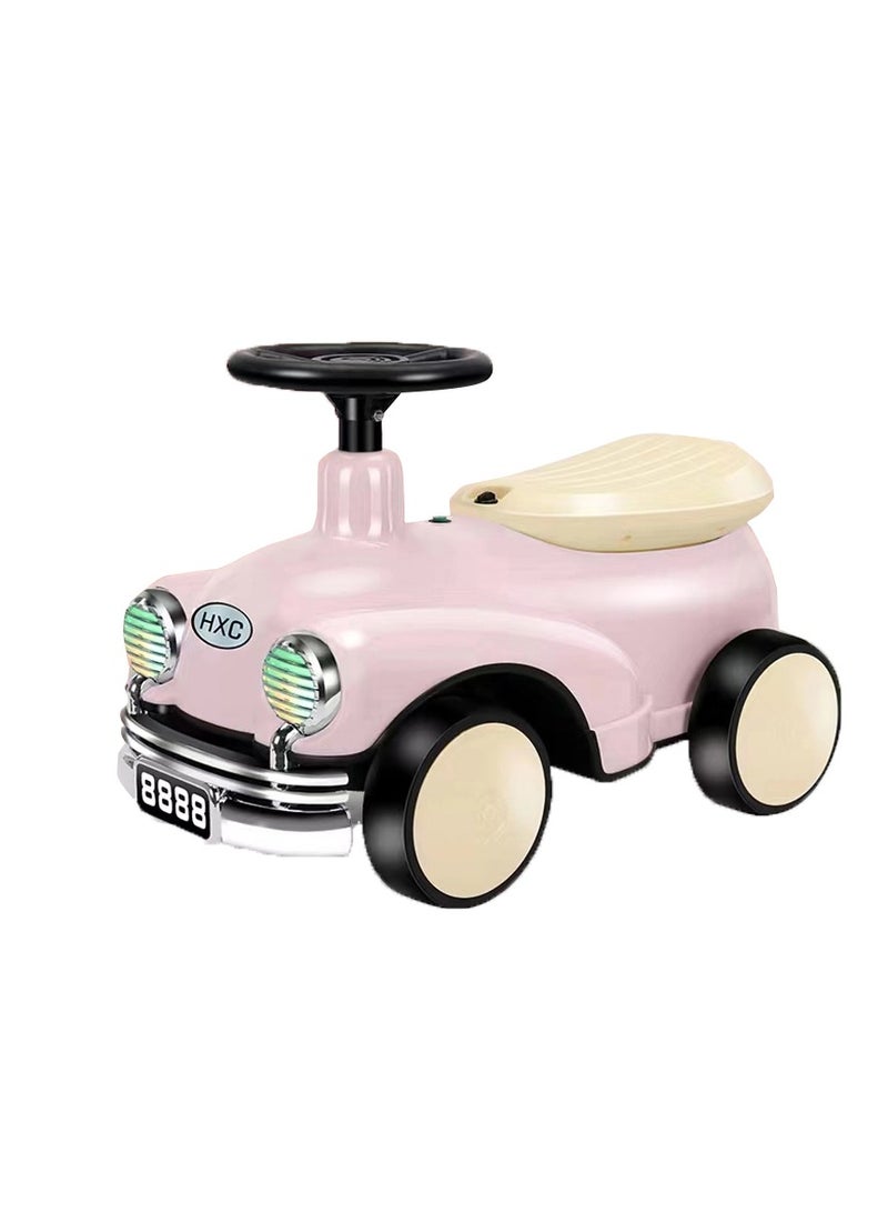 Kiara Kids Balancing Ride-On Vintage Car with Steering Wheels - Pink and Black
