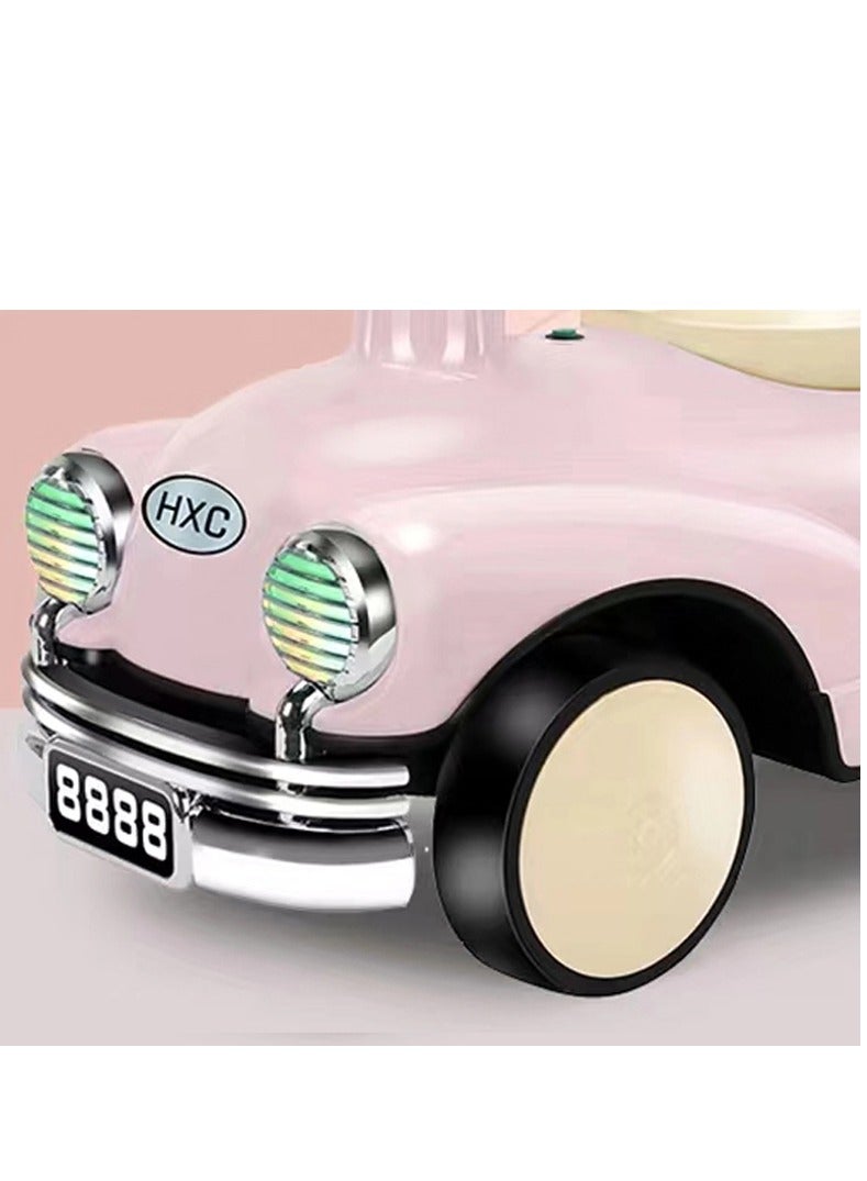 Kiara Kids Balancing Ride-On Vintage Car with Steering Wheels - Pink and Black