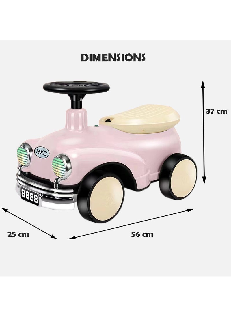 Kiara Kids Balancing Ride-On Vintage Car with Steering Wheels - Pink and Black