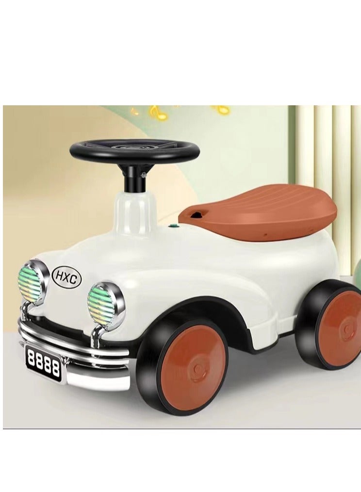 Kiara Kids Balancing Ride-On Vintage Car with Steering Wheels - White and Black