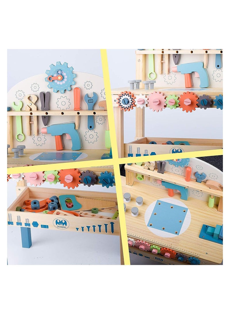 COOLBABY Wooden Tool Workbench for Kids Building Tools Sets Pretend Play Toys Wooden Tool Bench Workshop Workbench