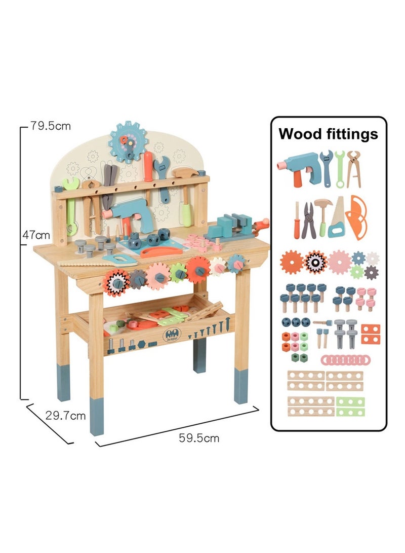 COOLBABY Wooden Tool Workbench for Kids Building Tools Sets Pretend Play Toys Wooden Tool Bench Workshop Workbench