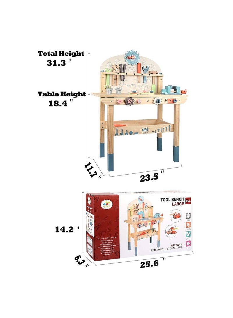 COOLBABY Wooden Tool Workbench for Kids Building Tools Sets Pretend Play Toys Wooden Tool Bench Workshop Workbench