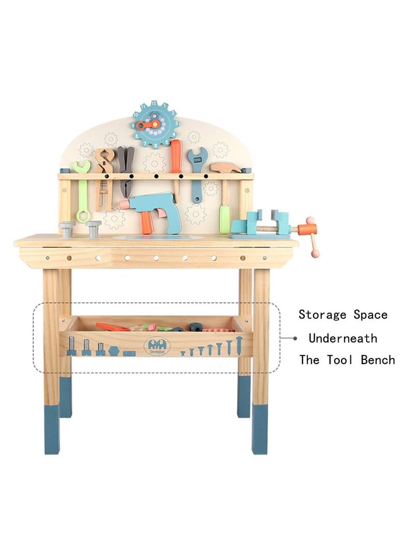 COOLBABY Wooden Tool Workbench for Kids Building Tools Sets Pretend Play Toys Wooden Tool Bench Workshop Workbench