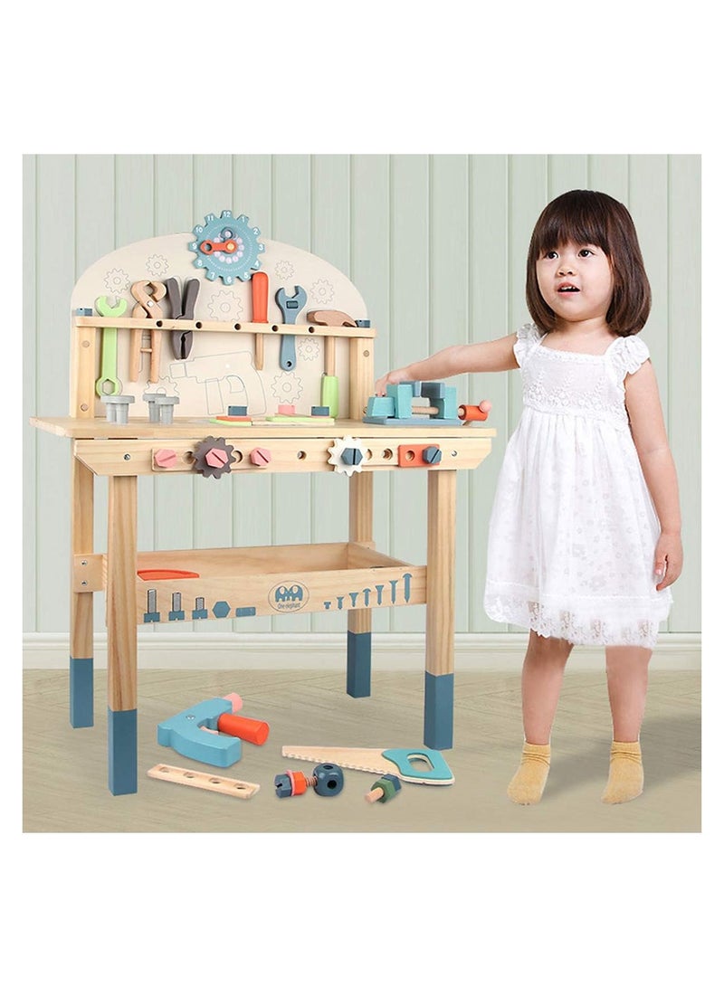 COOLBABY Wooden Tool Workbench for Kids Building Tools Sets Pretend Play Toys Wooden Tool Bench Workshop Workbench