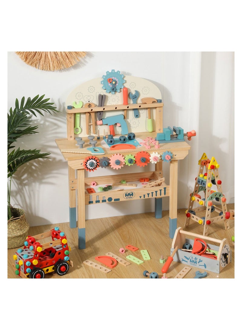 COOLBABY Wooden Tool Workbench for Kids Building Tools Sets Pretend Play Toys Wooden Tool Bench Workshop Workbench
