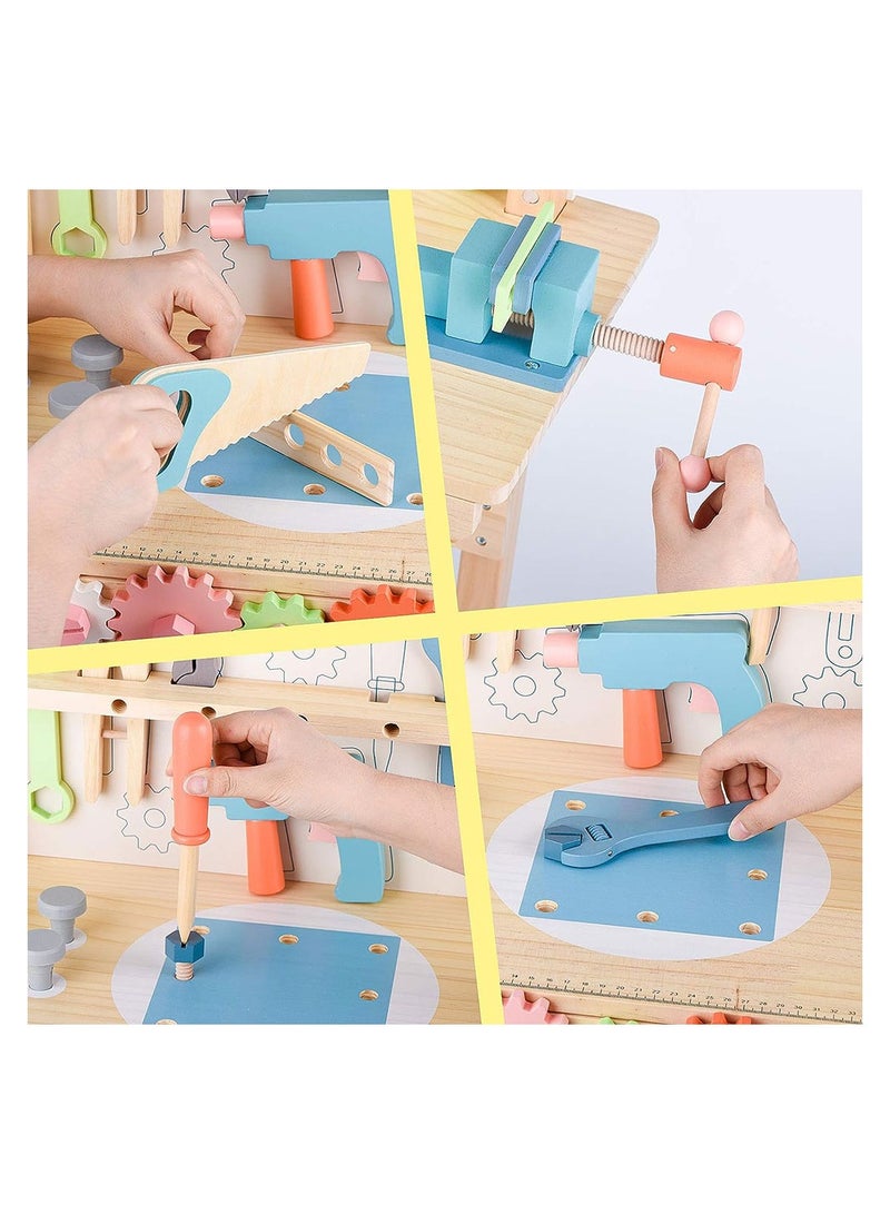 COOLBABY Wooden Tool Workbench for Kids Building Tools Sets Pretend Play Toys Wooden Tool Bench Workshop Workbench