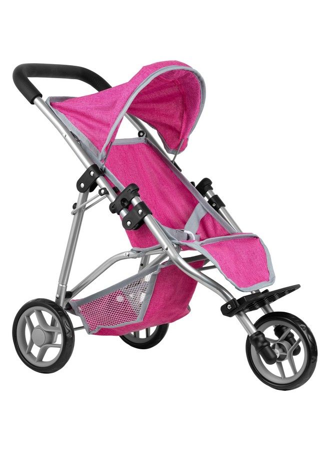 Baby Doll Stroller With Adjustable Canopy & Toy Storage Basket Foldable Baby Stroller For Pretend Play Denim Pink