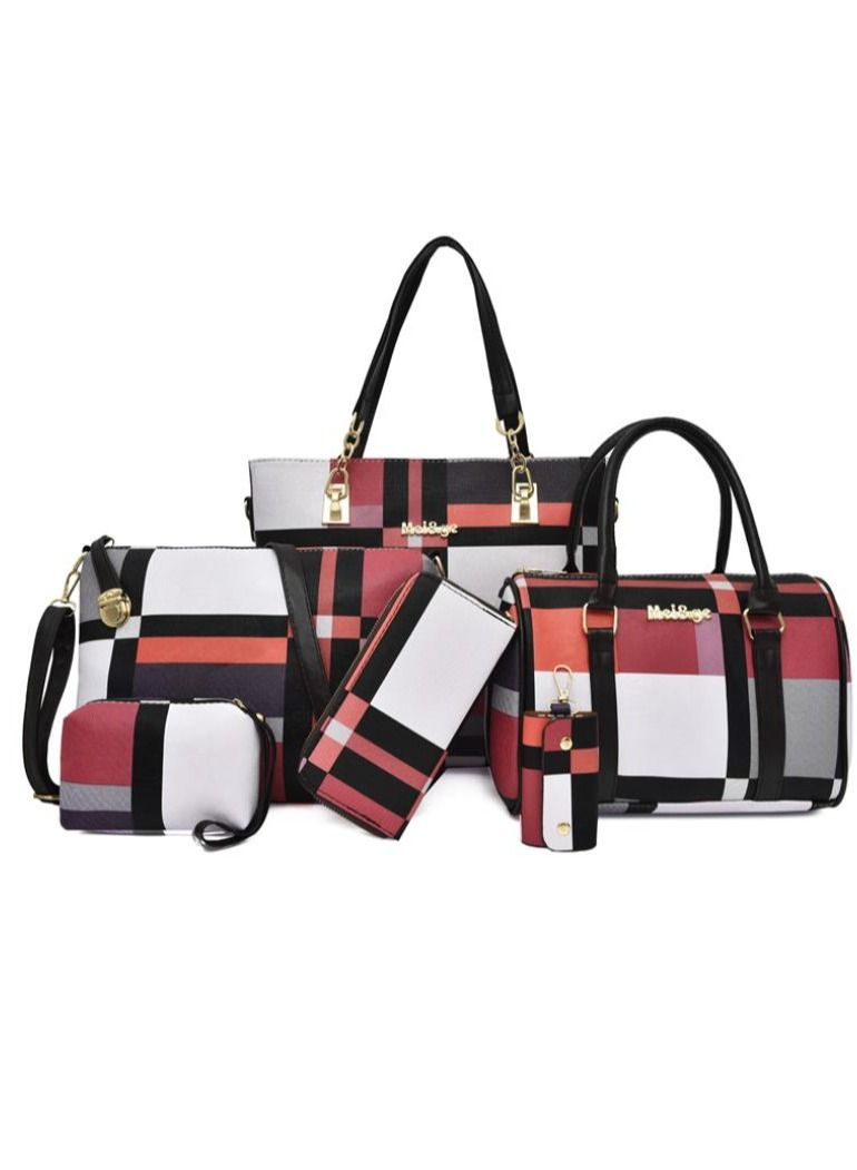 Fashion Retro Checker Stripe Six Piece Set New High Capacity Bag Set