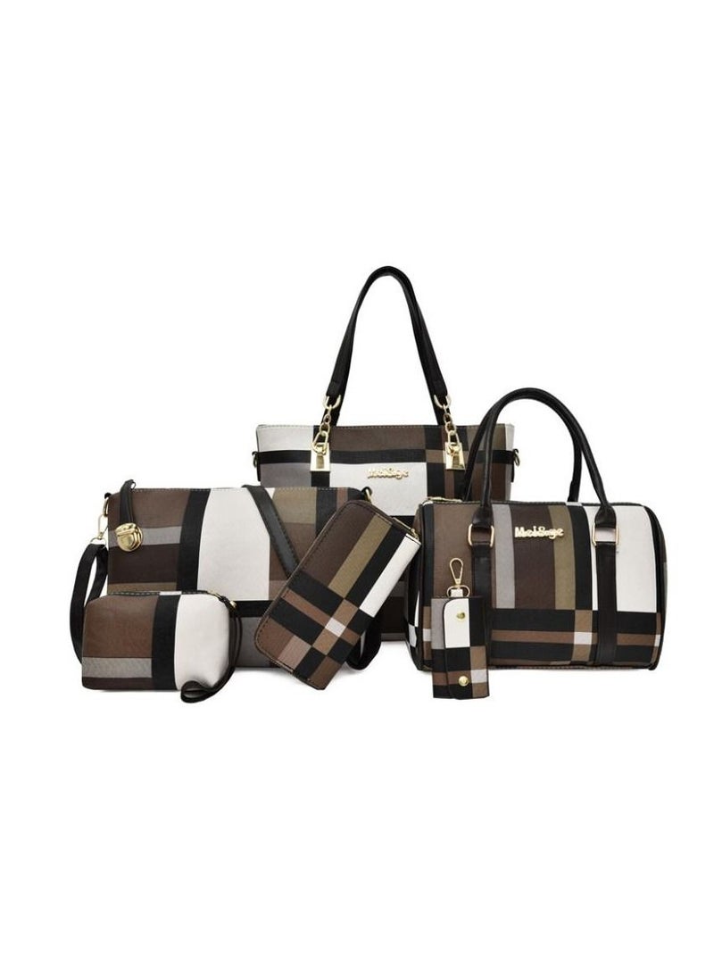 Fashion Retro Checker Stripe Six Piece Set New High Capacity Bag Set