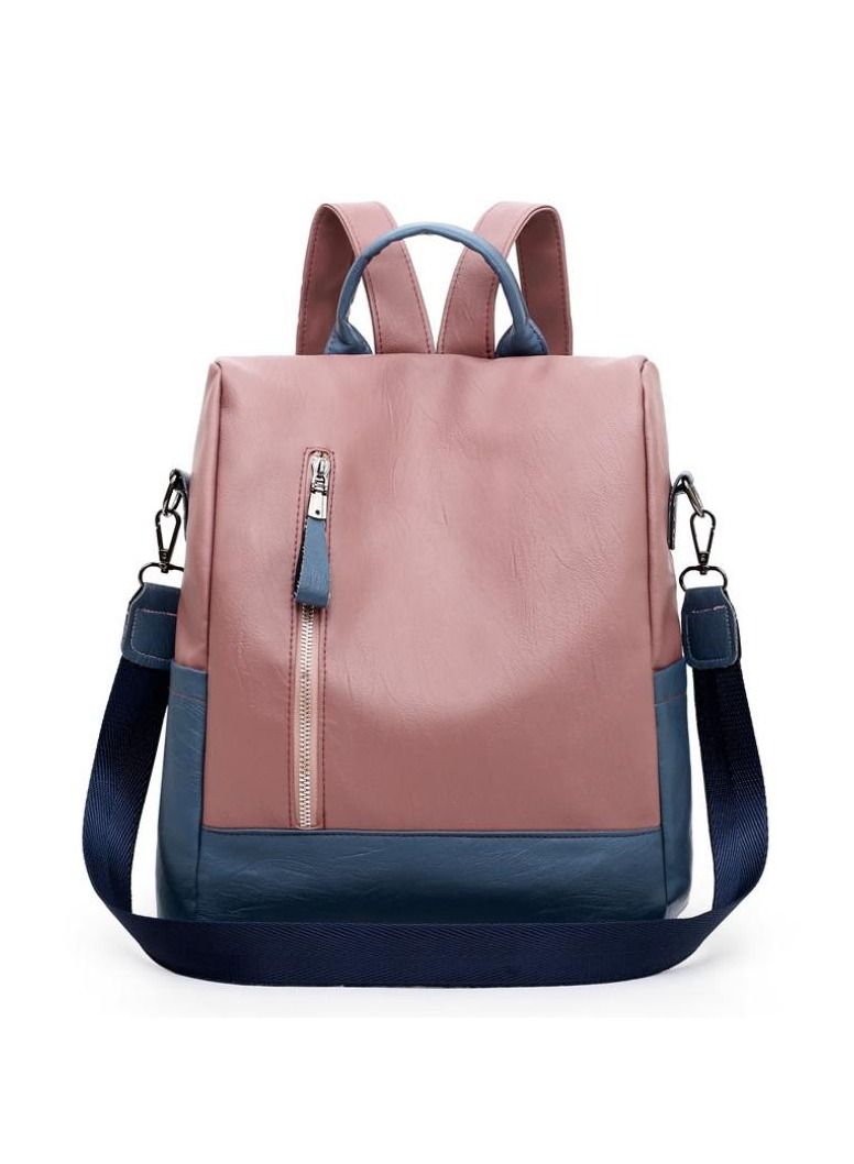 Korean Versatile Contrast Backpack Fashion Casual Soft Leather Backpack