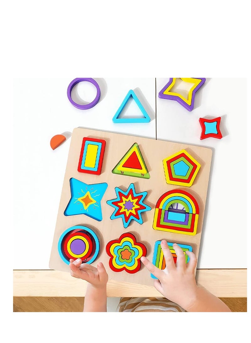 Wooden Geometric Shapes Block Puzzles - 43 Pcs