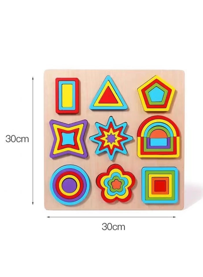 Wooden Geometric Shapes Block Puzzles - 43 Pcs