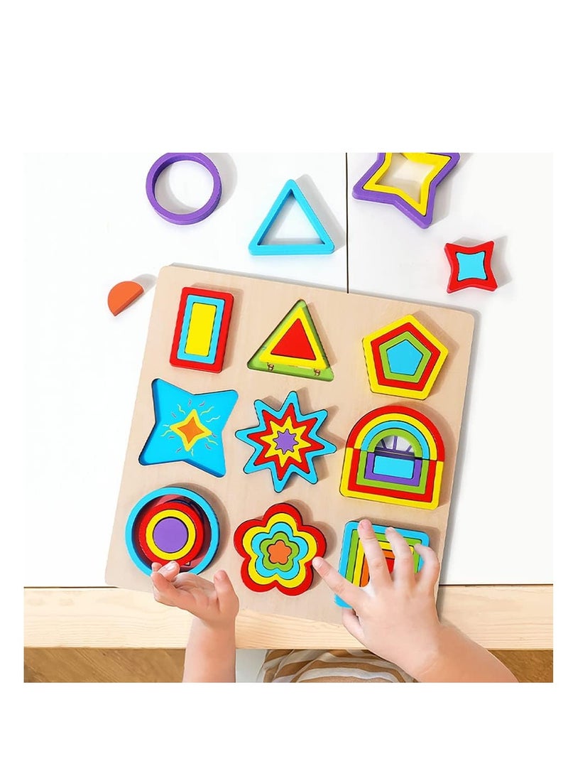 Wooden Geometric Shapes Block Puzzles - 43 Pcs