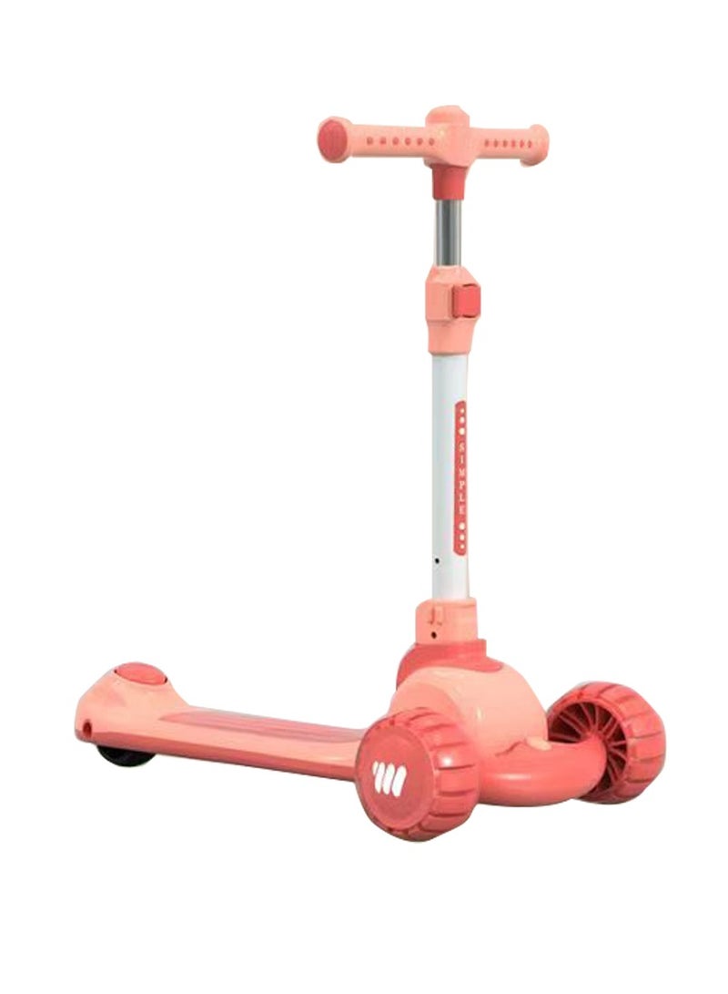 Portable 3 Wheels Kids Pedal Scooter with Adjustable Height - Pinkish Red