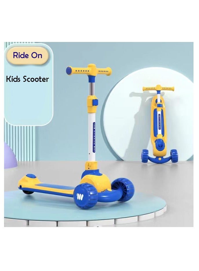 Portable 3 Wheels Kids Pedal Scooter with Adjustable Height - Yellow & Blue