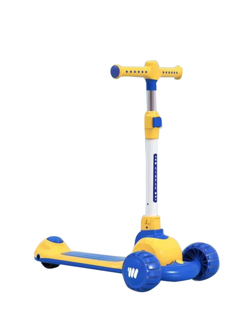 Portable 3 Wheels Kids Pedal Scooter with Adjustable Height - Yellow & Blue