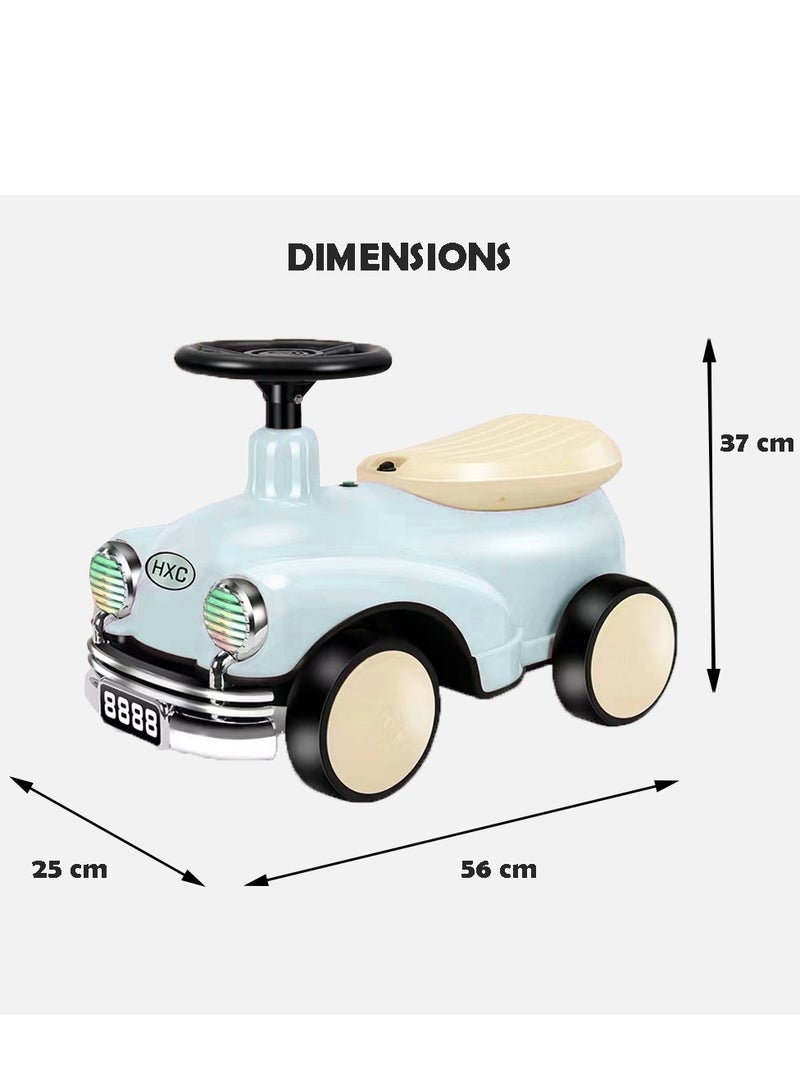 Kiara Kids Balancing Ride-On Vintage Car with Steering Wheels - Blue and Black