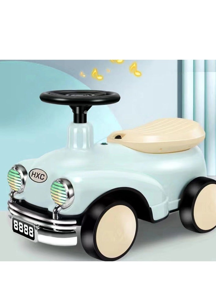 Kiara Kids Balancing Ride-On Vintage Car with Steering Wheels - Blue and Black