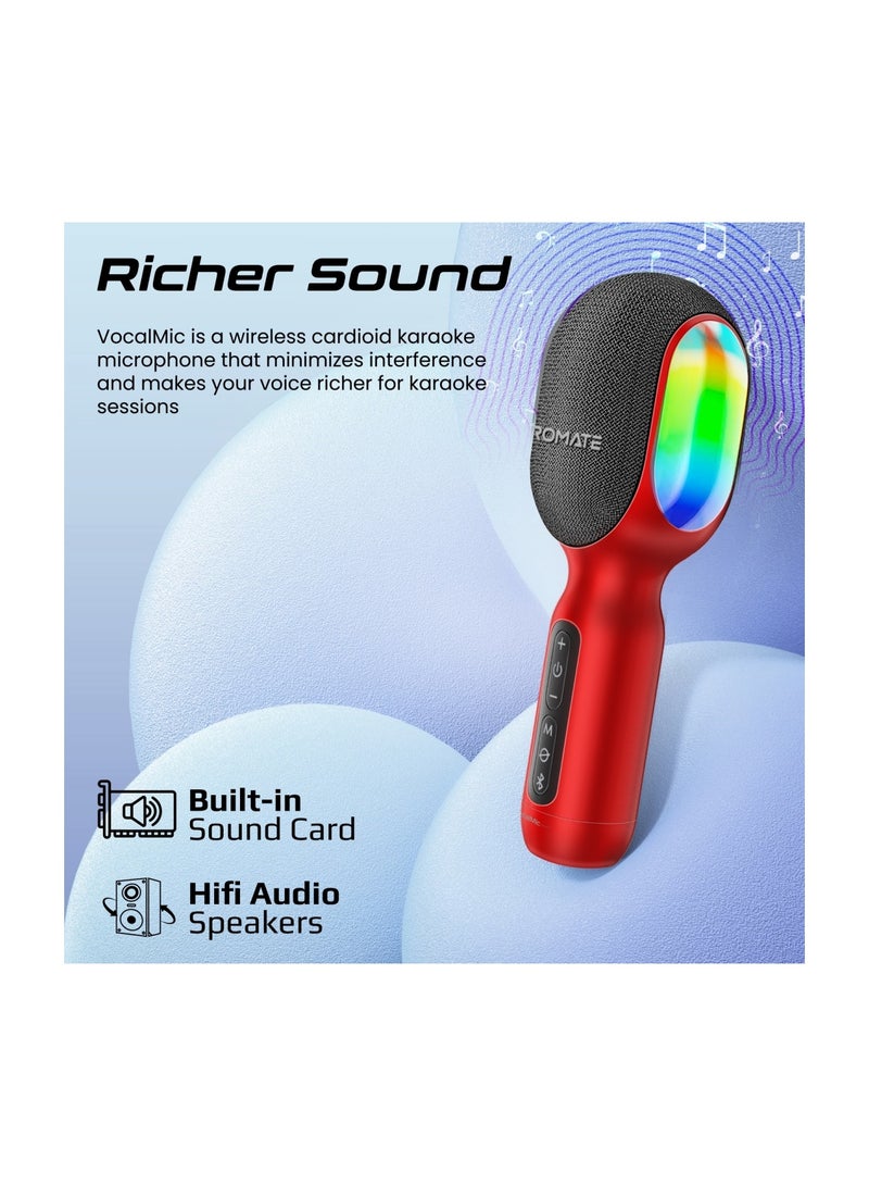 Wireless Bluetooth Karaoke Microphone, Handheld 5-in-1 Karaoke Microphone & Speaker with LED Lights, TWS Duet Mode, 10-Hour Play Time, 3.5mm AUX and Headphone Port for Party, Kids, Adults,vocalMic