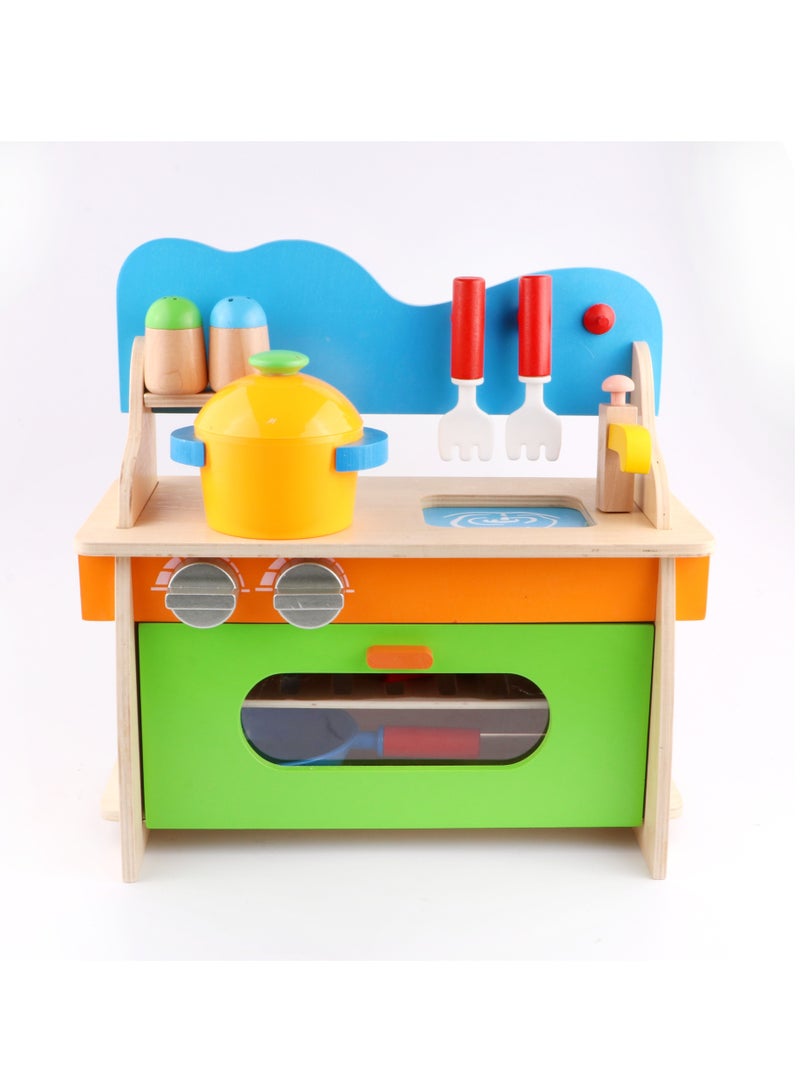 Multicolor Rio Assembled Wooden Pretend Play Cooking Kitchen Set Toy with Accessories for Kids