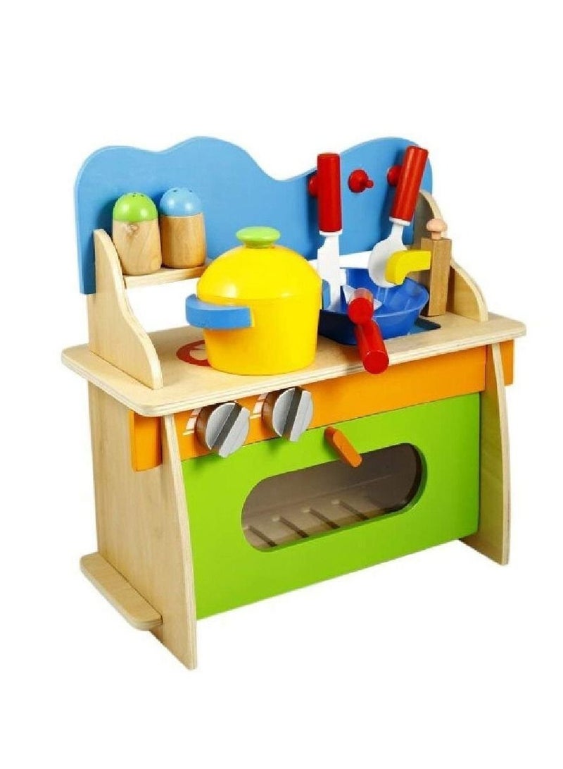 Multicolor Rio Assembled Wooden Pretend Play Cooking Kitchen Set Toy with Accessories for Kids