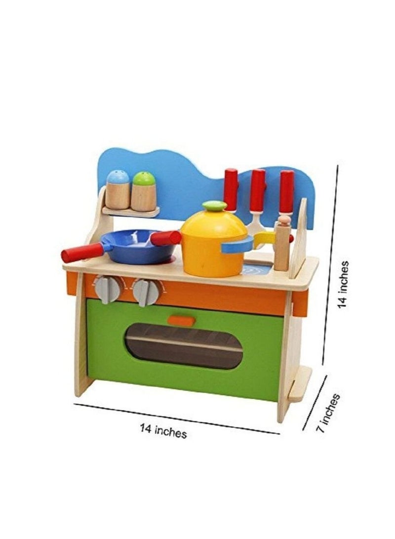 Multicolor Rio Assembled Wooden Pretend Play Cooking Kitchen Set Toy with Accessories for Kids