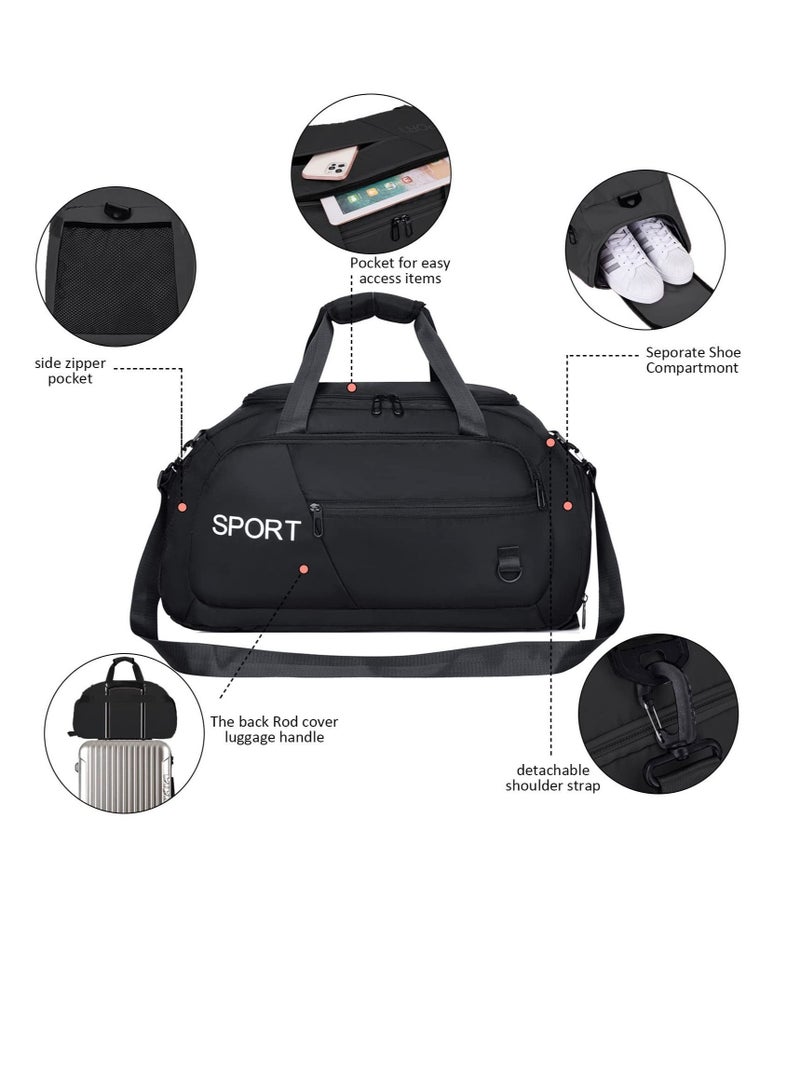 Sports Duffle Bag, Travel Gym Duffel Bagwith Shoe Compartment &Wet Pocket, Foldable Bags for Men Women, Waterproof Carry on Bag Backpack(Black)