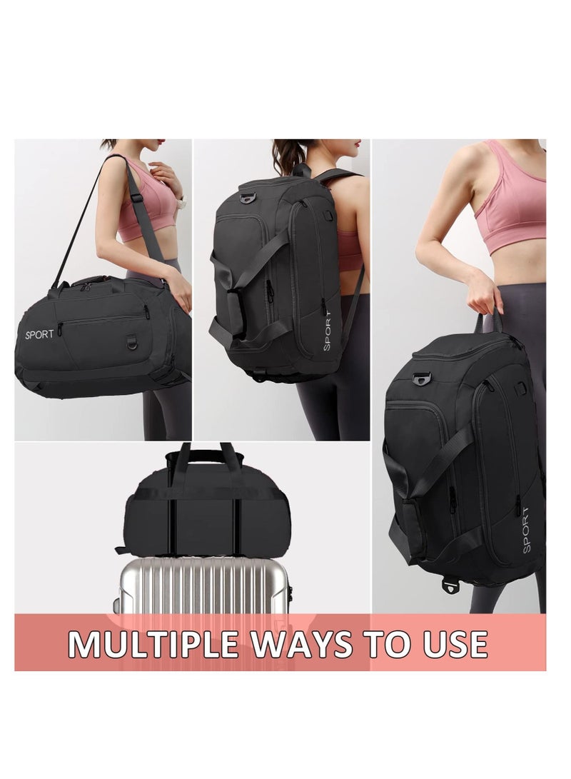 Sports Duffle Bag, Travel Gym Duffel Bagwith Shoe Compartment &Wet Pocket, Foldable Bags for Men Women, Waterproof Carry on Bag Backpack(Black)
