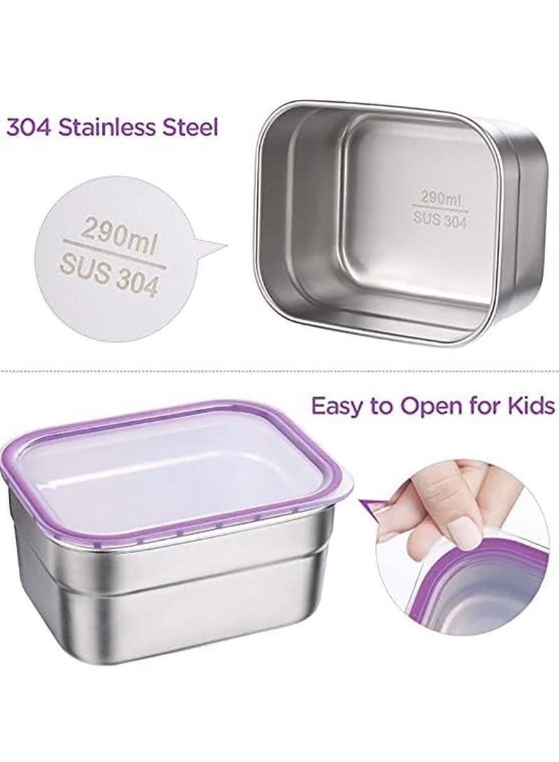Stainless Steel Lunch Box Kids Adults, Insulated Bento Box with Cutlery and Bag, 1000ML 5 Compartment Divider Container Lid, Leak Proof (Purple)