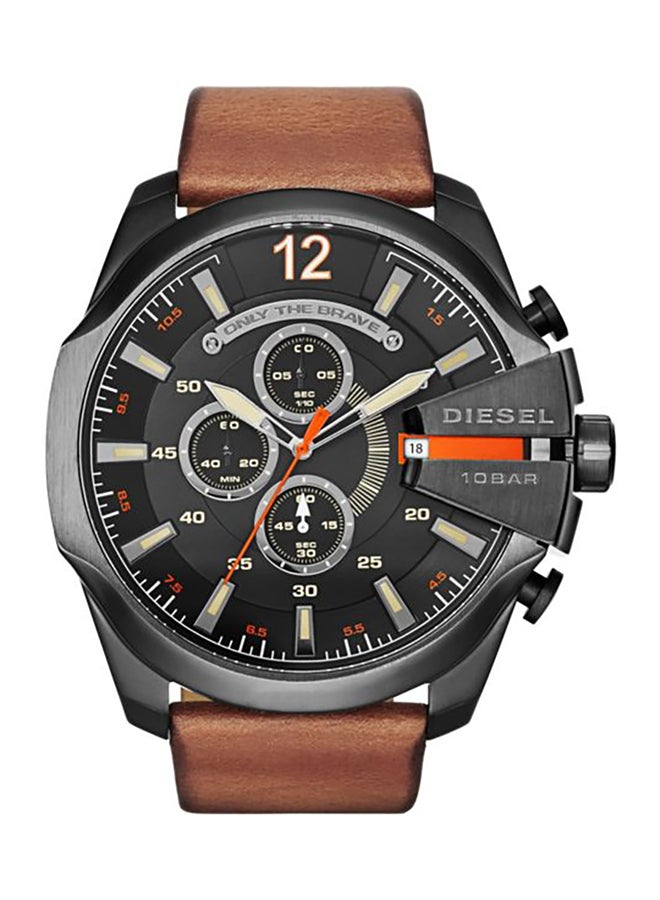 Men's Mega Chief Round Shape Leather Band Chronograph Wrist Watch 51 mm - Brown - DZ4343