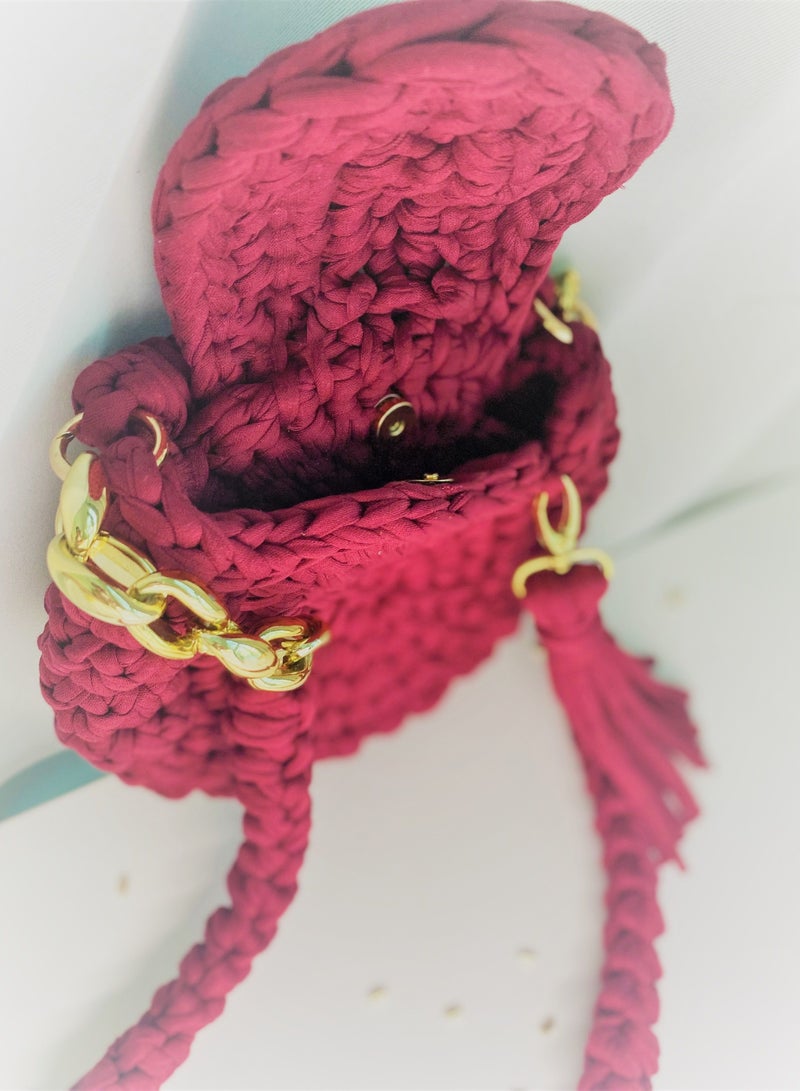 Braided Maroon and Gold Oreo Style Bag