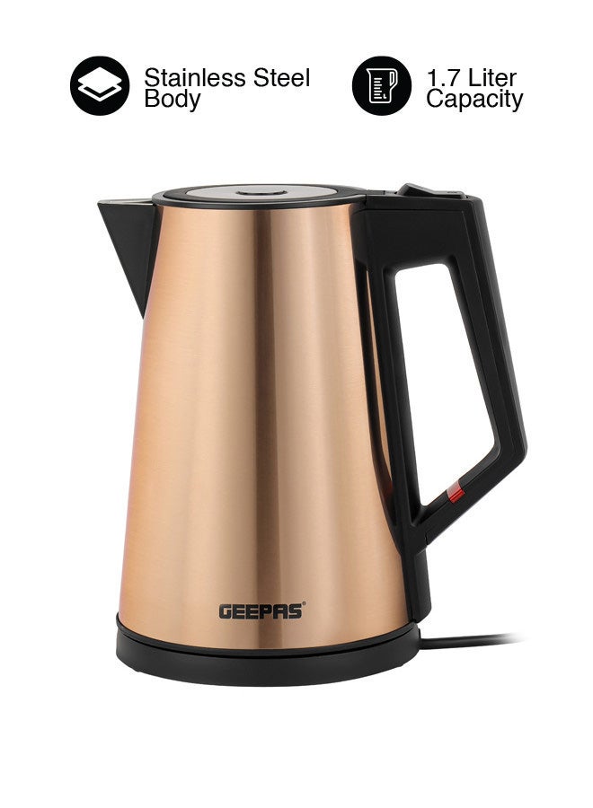 Three Layer Stainless Steel Electric Kettle| 360-Degrees Rotation, Boil Dry Protection and Automatic Cut-Off| Perfect for Boiling Water, Milk, Tea| 1850-2200 W, Seamless Welding| 2 Years Warranty, Metallic brown Color 1.7 L 2200 W GK38033 Gold/Black