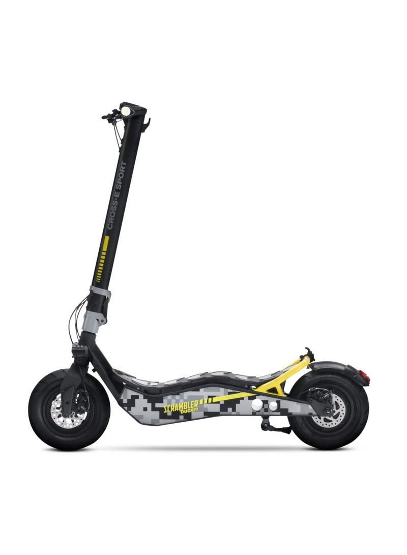 Ducati Scrambler E-scooter Cross E Sport with Turn Signals, Stylish Design with Powerful 500W Brushless Motor, Max Range 40Km, 6.5” Fat Anti Puncture Tubeless Tires large 3.5” LCD display-Grey