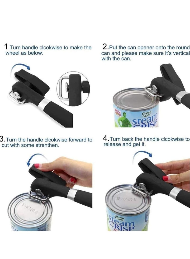 Can Opener Manual, Safe Cut Can Opener With Smooth Can Edge, Hand Can Opener with Ergonomic Hand Grip and Larger Turning Knob, Stainless Steel Can Opener, Fruit Cans Utensils for Kitchen