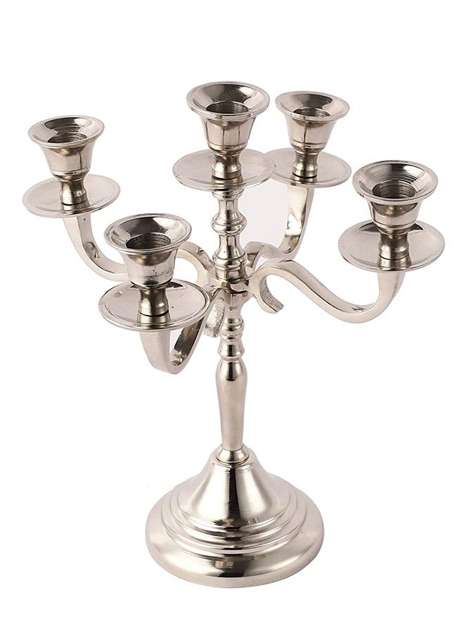 VOIDROP Five Arm Candelabra 10 inch Tall Silver Taper Candle Holders, Candle Stands Candlesticks for Home Decor Wedding Parties Dinning Table Centerpiece Thick Candles (Silver)