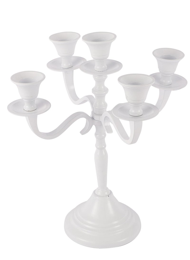 VOIDROP Five Arm Candelabra 10 inch Tall White Taper Candle Holders, Candle Stands Candlesticks for Home Decor Wedding Parties Dinning Table Centerpiece Thick Candles (White)