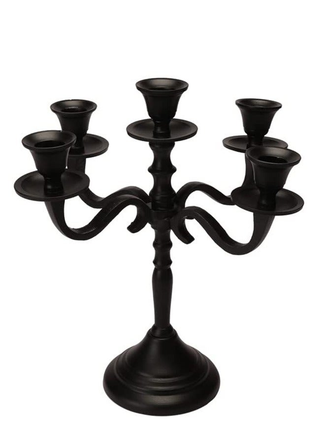 VOIDROP Five Arm Candelabra 10 inch Tall Black MatteTaper Candle Holders, Candle Stands Candlesticks for Home Decor Wedding Parties Dinning Table Centerpiece Thick Candles (Black)