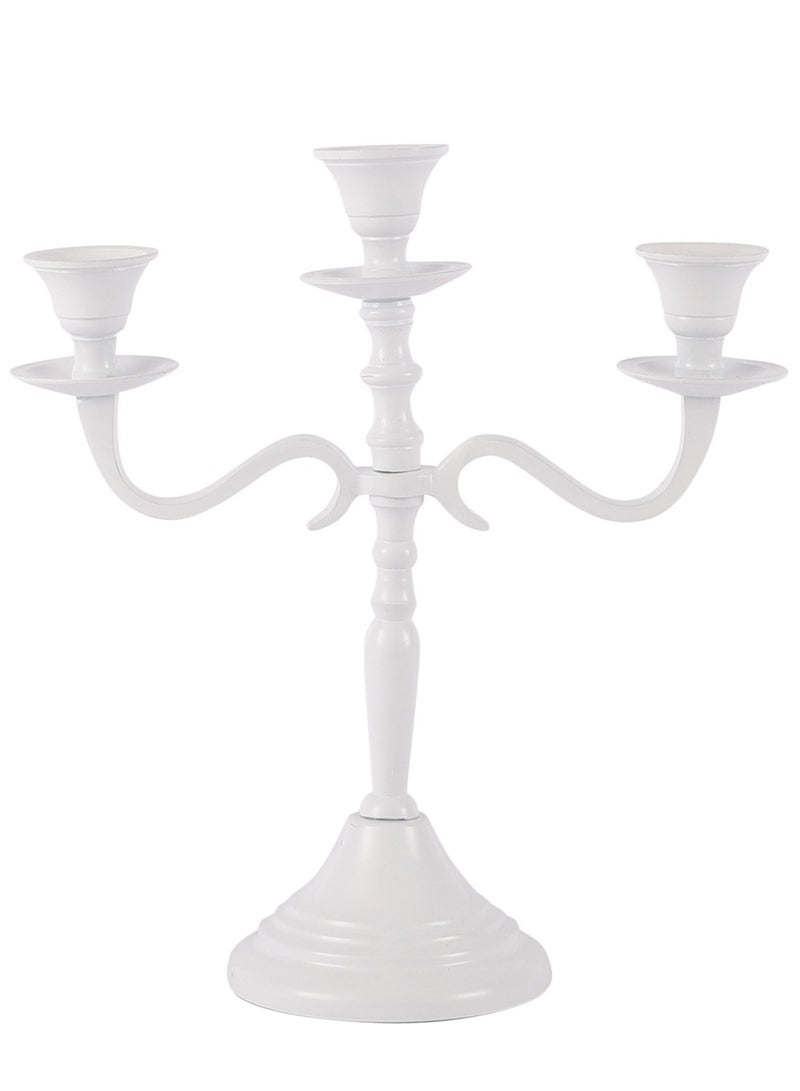 VOIDROP Three Arm Candelabra 10 inch Tall White Taper Candle Holders, Candle Stands Candlesticks for Home Decor Wedding Parties Dinning Table Centerpiece Thick Candles (White)