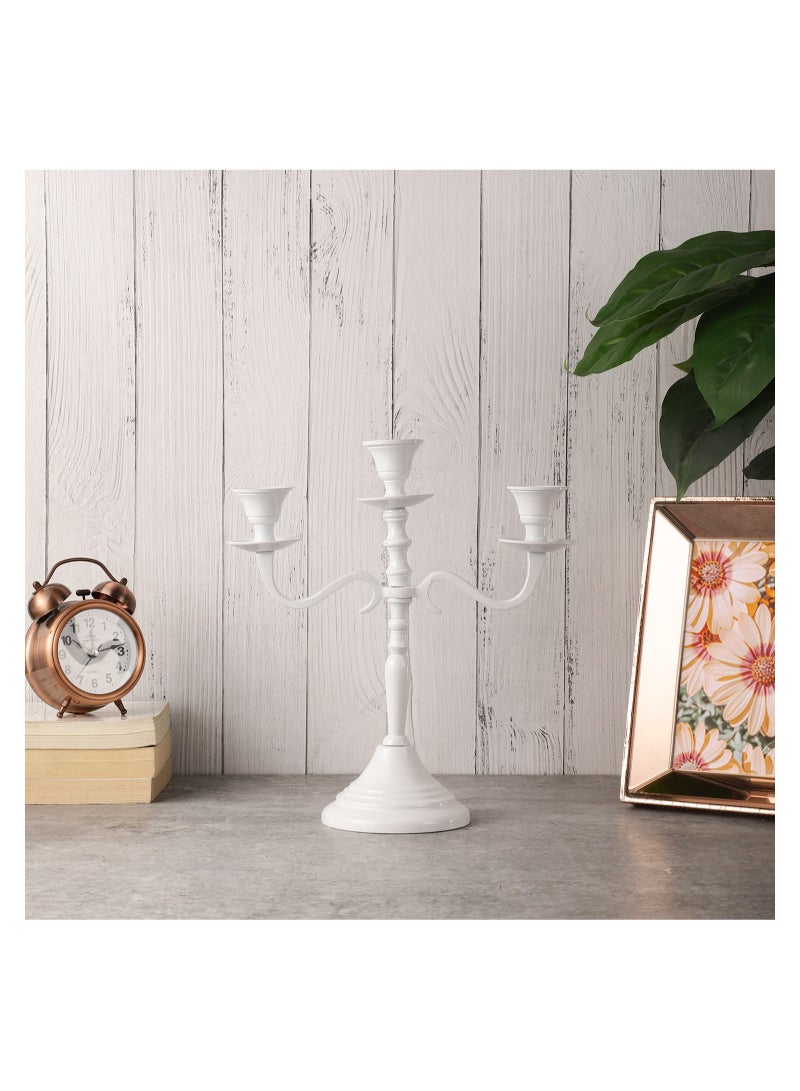 VOIDROP Three Arm Candelabra 10 inch Tall White Taper Candle Holders, Candle Stands Candlesticks for Home Decor Wedding Parties Dinning Table Centerpiece Thick Candles (White)