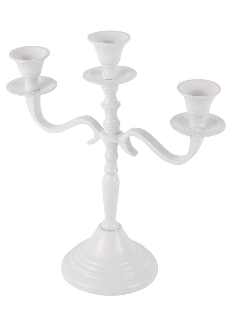 VOIDROP Three Arm Candelabra 10 inch Tall White Taper Candle Holders, Candle Stands Candlesticks for Home Decor Wedding Parties Dinning Table Centerpiece Thick Candles (White)