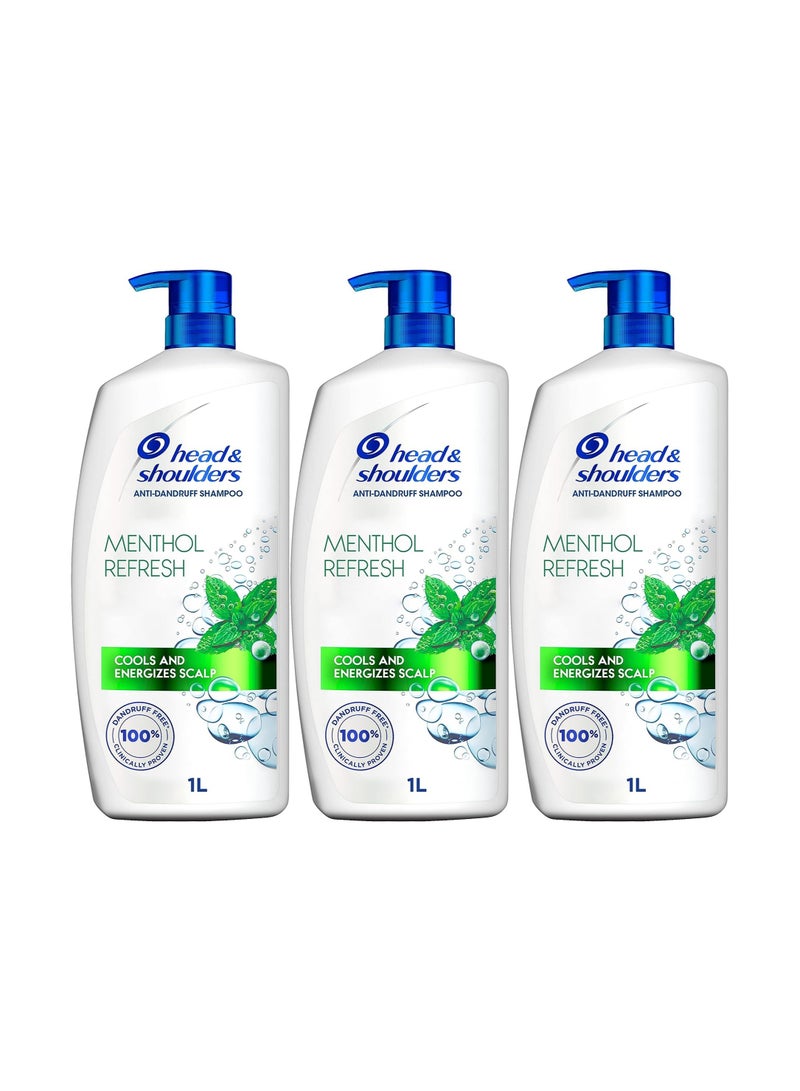 3 Pack Head & Shoulders Menthol Refresh Anti-Dandruff Shampoo for Itchy Scalp 1 L