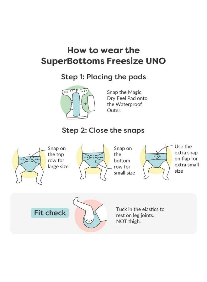 Uno Freesize Cloth Diaper ; Cloth Diaper For Babies 3M To 3Y ; Comes With Cloth Diaper Inserts ; 1 Organic Cotton Soaker + 1 Booster ; Cherry Blossom